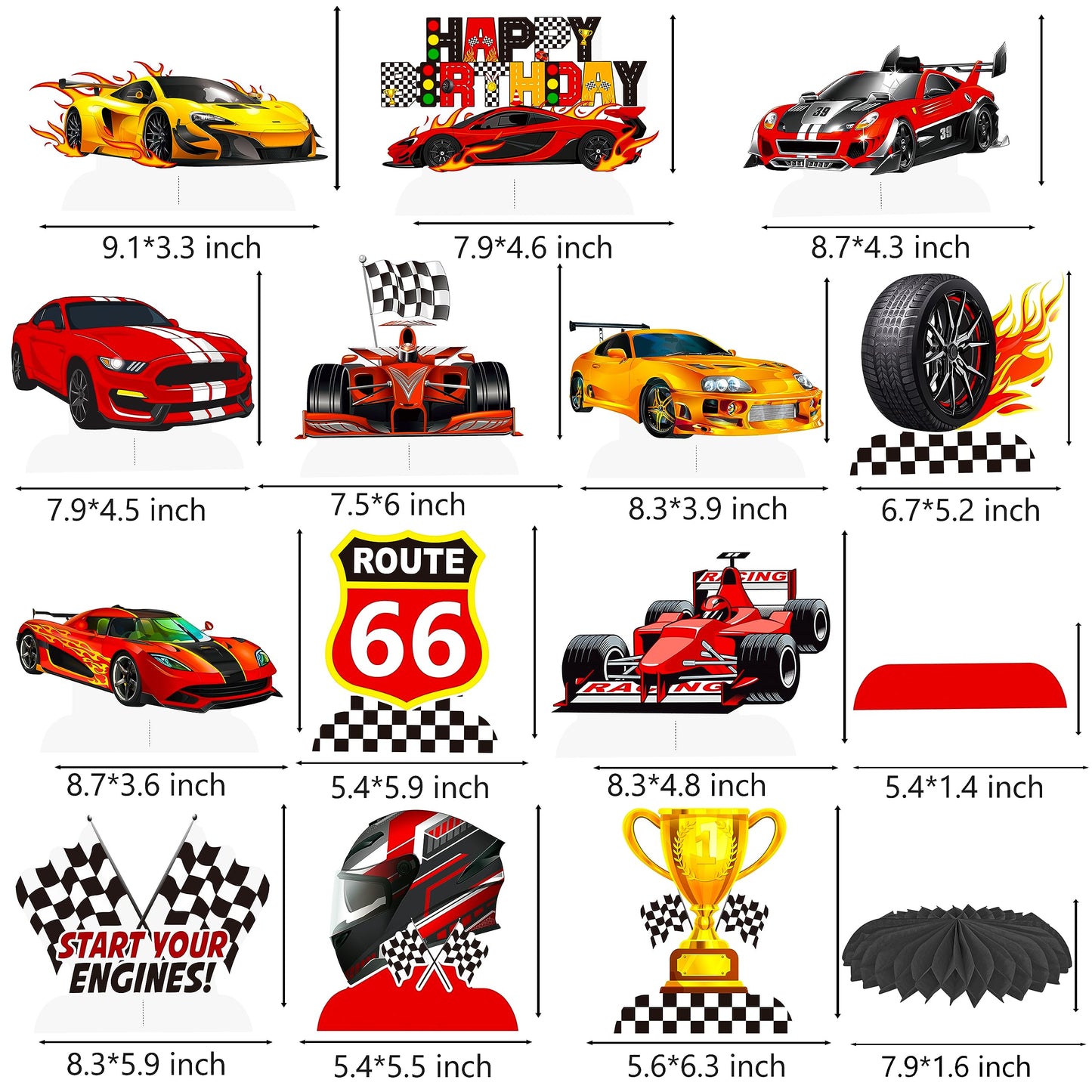 C L cooper life 12Pcs Race Car Birthday Centerpieces for Children Car Racing Decorations for Race Car Birthday Supplies Race Car