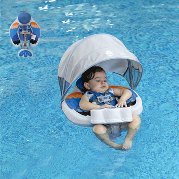 Luckclubtojoy Non-Inflatable Mambobaby Float With Canopy, Uv-Protective Baby Swimming Float With Safety Buckle, Anti-Flip Tail S