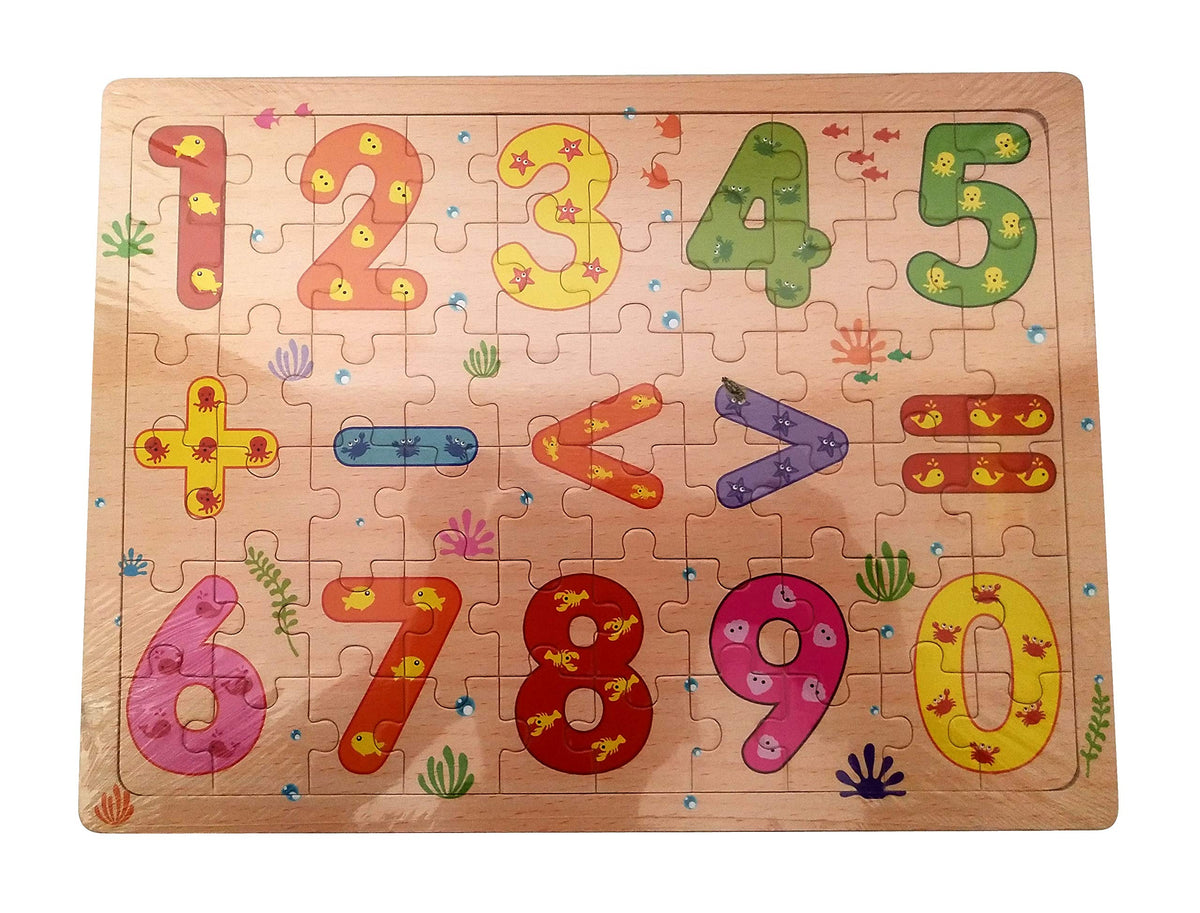 NPRC Wooden Colorful Learning Educational Puzzle Board Tray for Kids, Size 30cm X 22cm (Number and Shapes)