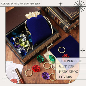 Hanaive 28 Pieces Acrylic Diamond Gems Jewels and Alloy Gold Round Ring Set Ring Pirate Treasure Hunting Birthday Party Favor Su