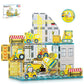 PicassoTiles Magnet Tiles Magnetic Building Blocks with 8 Construction Vehicles Crank Truck Excavator Bulldozer Road Roller Conc
