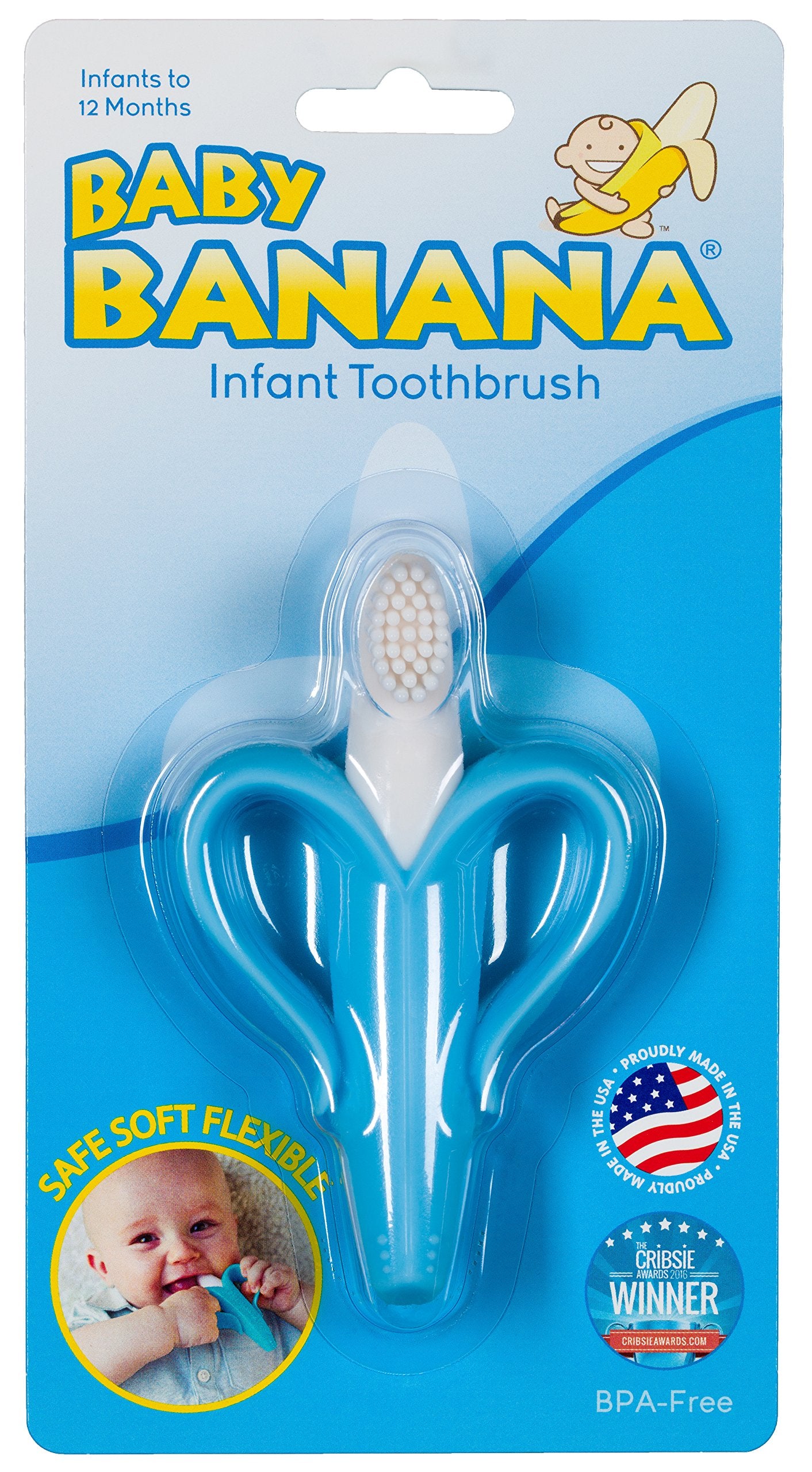 Baby Banana - Blue Banana Toothbrush, Training Teether Tooth Brush For Infant, Baby, And Toddler