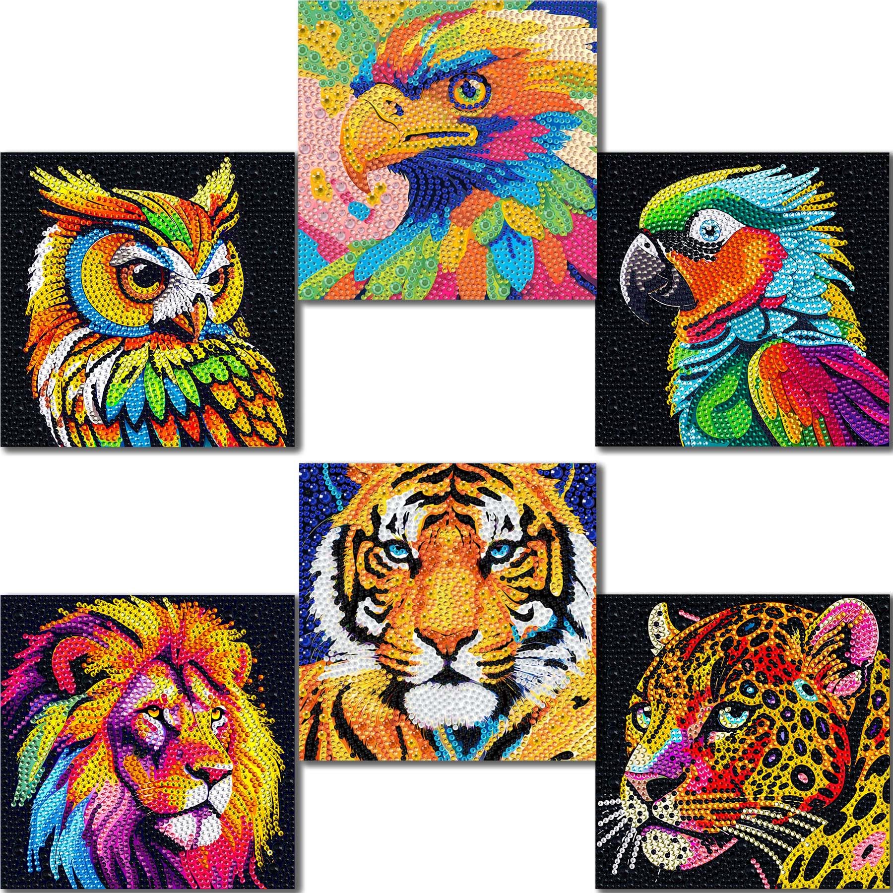 UiSdfuy Diamond Art Kit for Kids, Ages 8-12, 6-Pack Tiger 6 x 6 Gem Art Painting