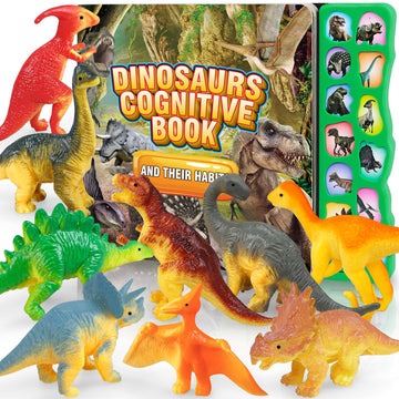 IVOXEX Dinosaur Toys Set - 12 Multicolor Figures & Sound Book - Realistic Roars - Educational Toys for Kids Ages 3-6