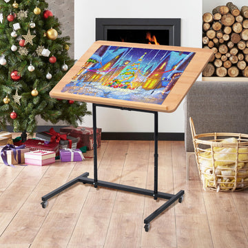Krofem Rolling Jigsaw Puzzle Table With Wheels, Adjustable Height, Pneumatic Tilt, Extra Large For 1500 Pieces, Portable Puzzle