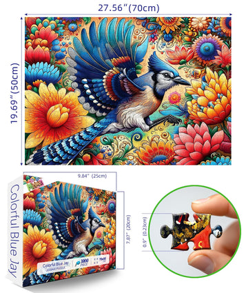 MINIWAN 1000 Piece Jigsaw Puzzle for mature-themeds - Colorful Floral & Blue Jay Art Puzzle  27.5x19.7 Inches Challenging mature-themed Puzzles for Relaxation  Home Decor & Gift