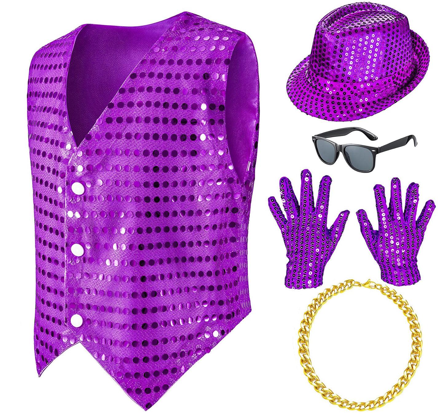 Kids Dance Hip Hop Jazz Costume Boys Sequin Vest Hat Sunglasses Set for Dance Party 4-5T Purple