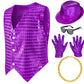 Kids Dance Hip Hop Jazz Costume Boys Sequin Vest Hat Sunglasses Set for Dance Party 6-7 Years Purple