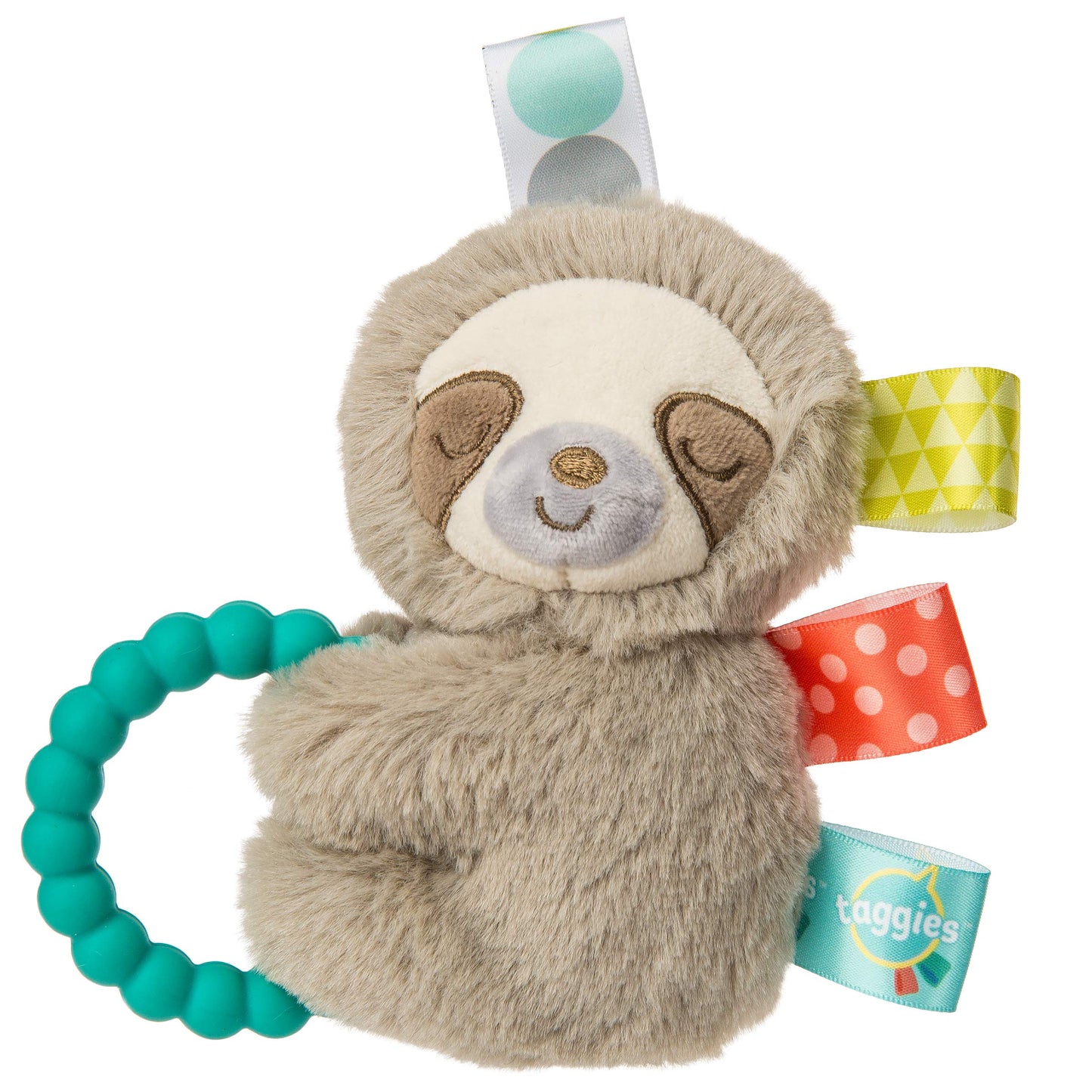 Taggies Sensory Stuffed Animal Soft Rattle with Teether Ring  Molasses Sloth