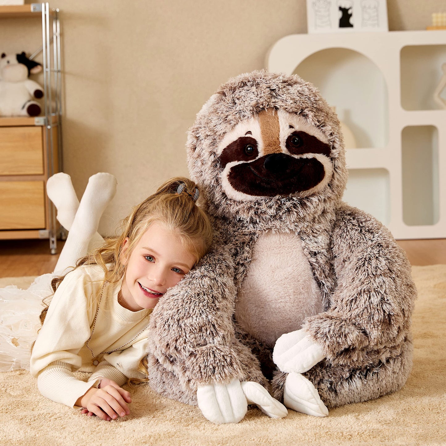 EARTHSOUND Giant Sloth Plush Toy, 30" Jumbo Brown Stuffed Animal, Soft Polyester, Perfect Gift for Kids and Girlfriend