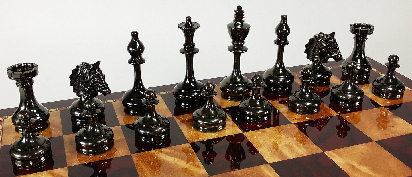 Real Brass Metal Staunton Bridled Knight Chess Men Set Gold And Black Chrome - No Board