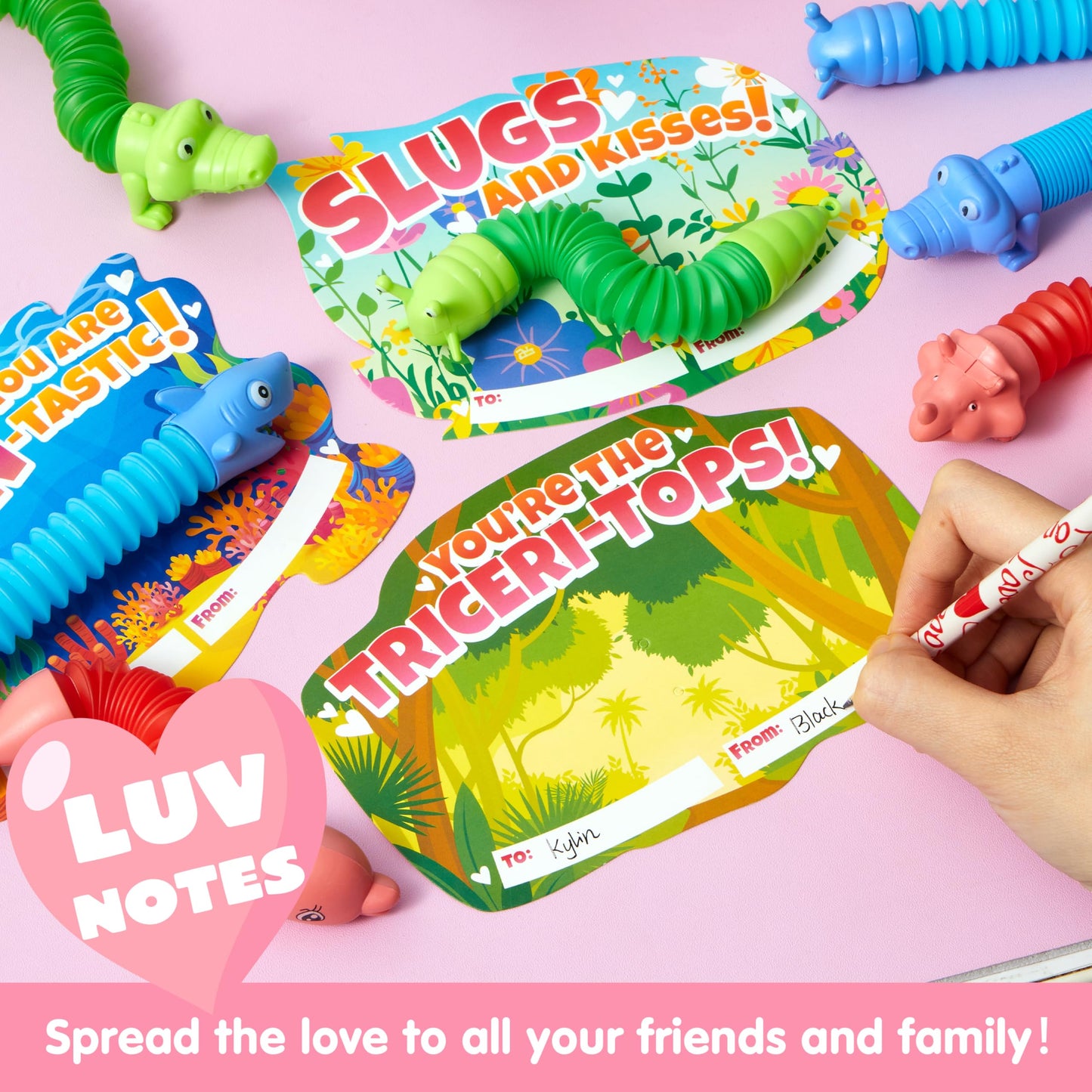 Joyin 30 Packs Valentines Day Led Animal Pop Tubes Fidget Toys, Stretchy Tube Stress Relief Fidget Toy For Kids Valentine'S Scho