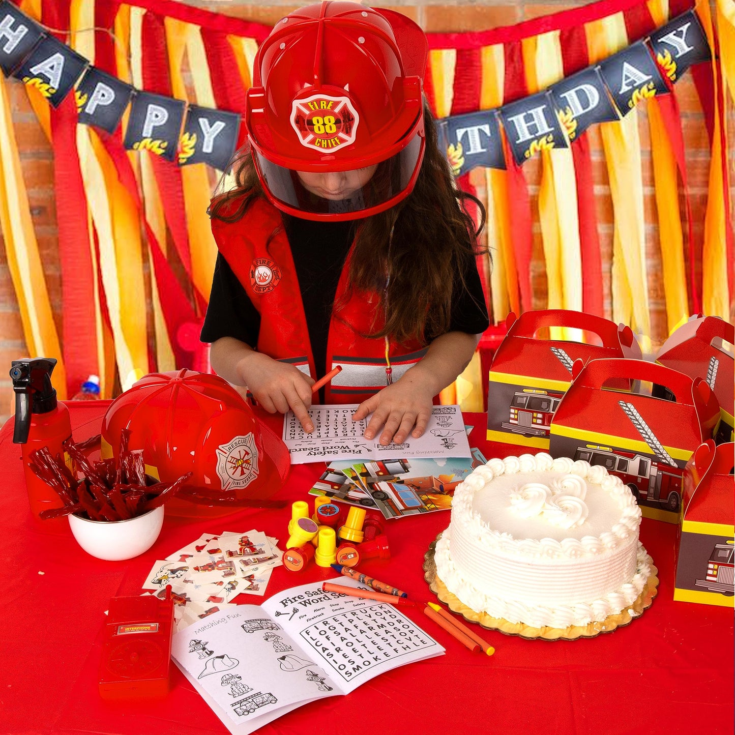 Tigerdoe Fireman Costume - Construction Costume - Occupation Costume (Red Fireman Hat And Vest)