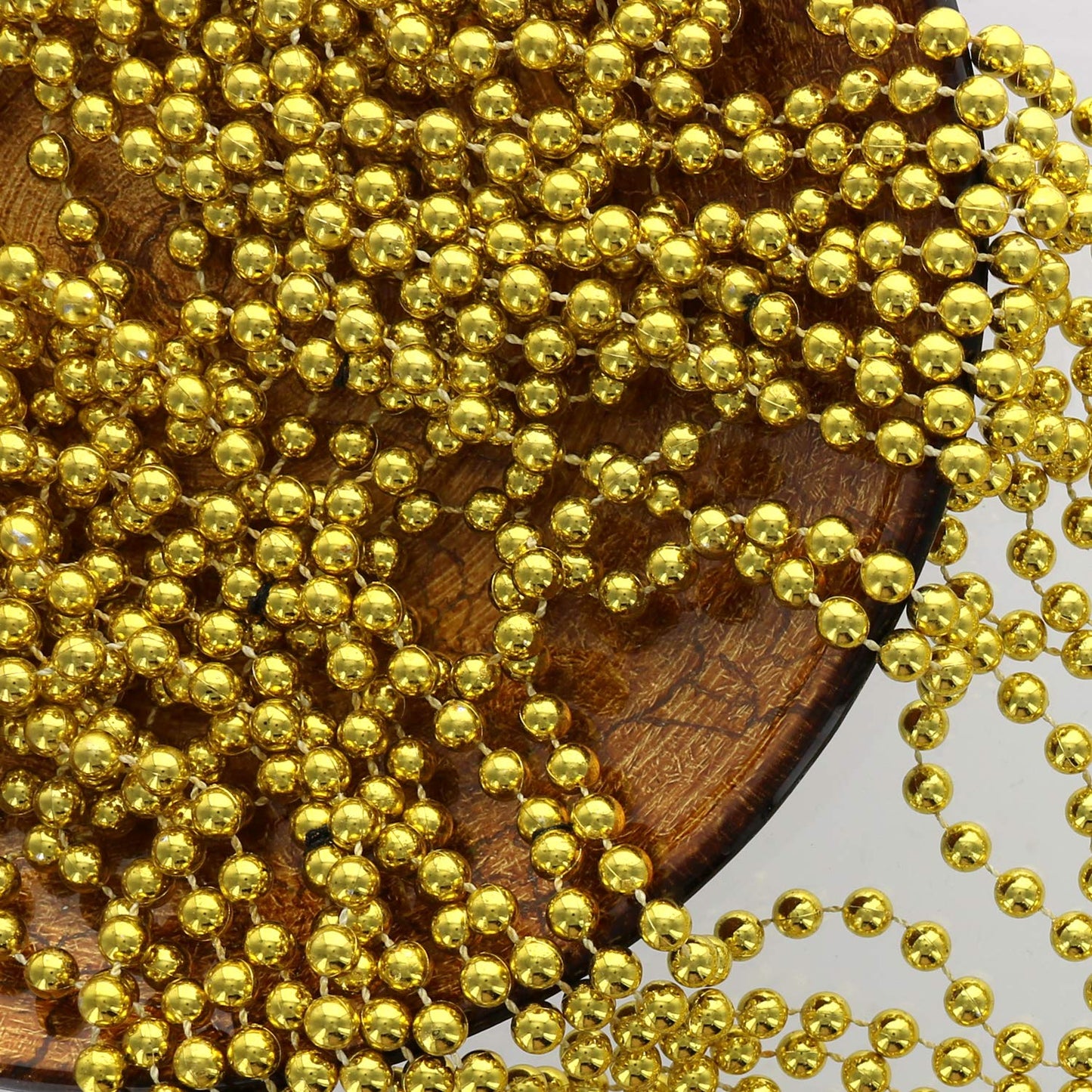 GiftExpress 33'' 7mm Metallic Gold Beaded Necklaces, Bulk Mardi Gras Party Beads Necklaces, Holiday Beaded Costume Necklace for