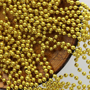 GiftExpress 33'' 7mm Metallic Gold Beaded Necklaces, Bulk Mardi Gras Party Beads Necklaces, Holiday Beaded Costume Necklace for