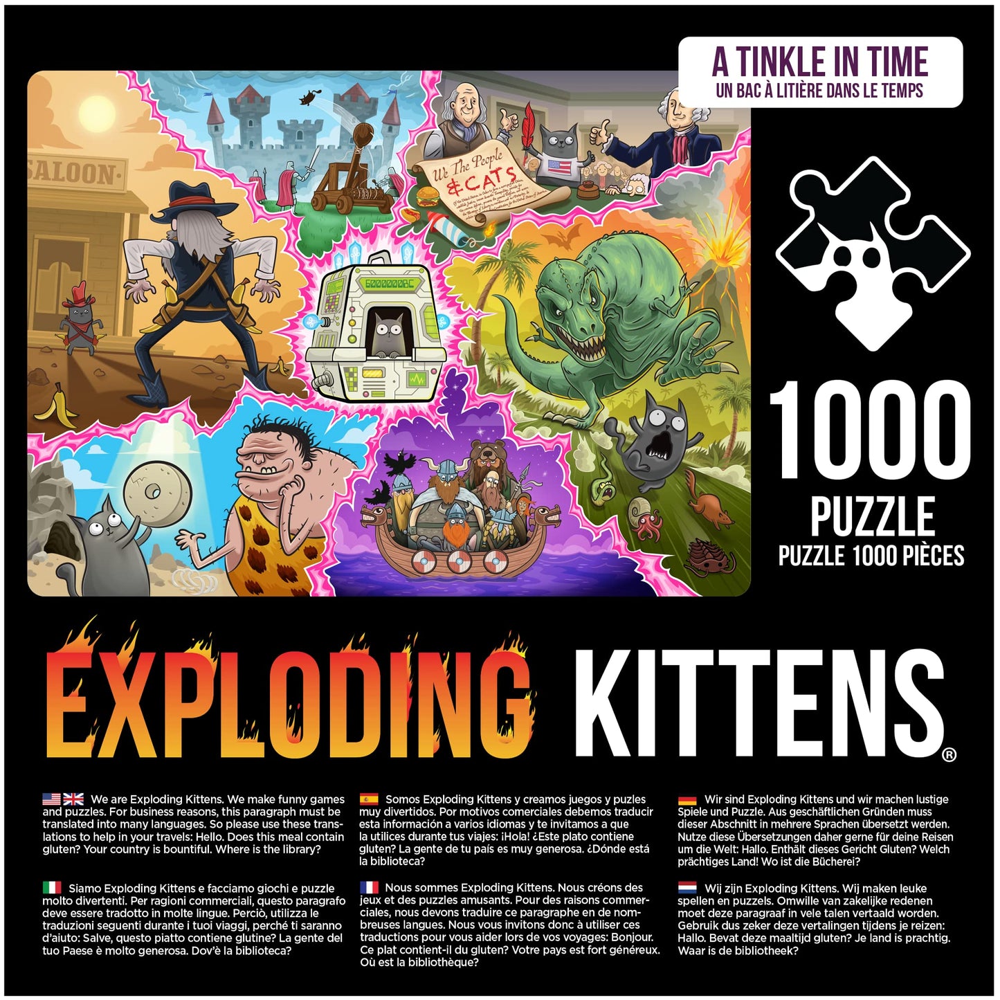 Exploding Kittens Tinkle in Time Jigsaw Puzzle - 1000 Pieces, Multi-colored Cardboard Fun for Adults, Teens, and Kids - Model PTINK-1K-6