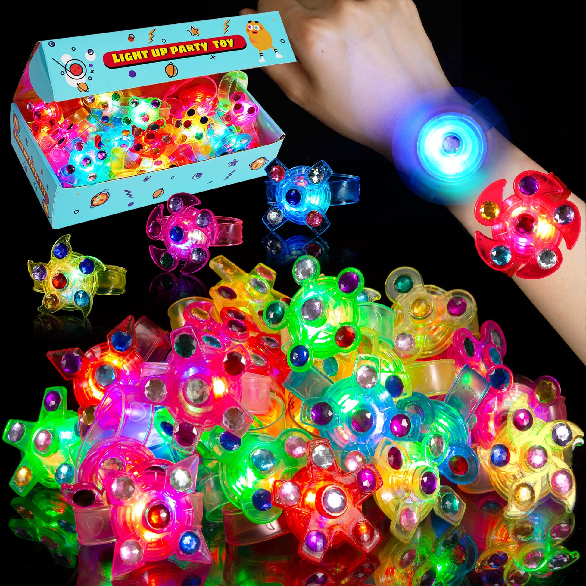 Mikulala 24 Pack LED Light Up Fidget Spinner Bracelets,Party Favors for Kids 4-8 8-12 Goodie Bag Stuffers,Glow in The Dark Party