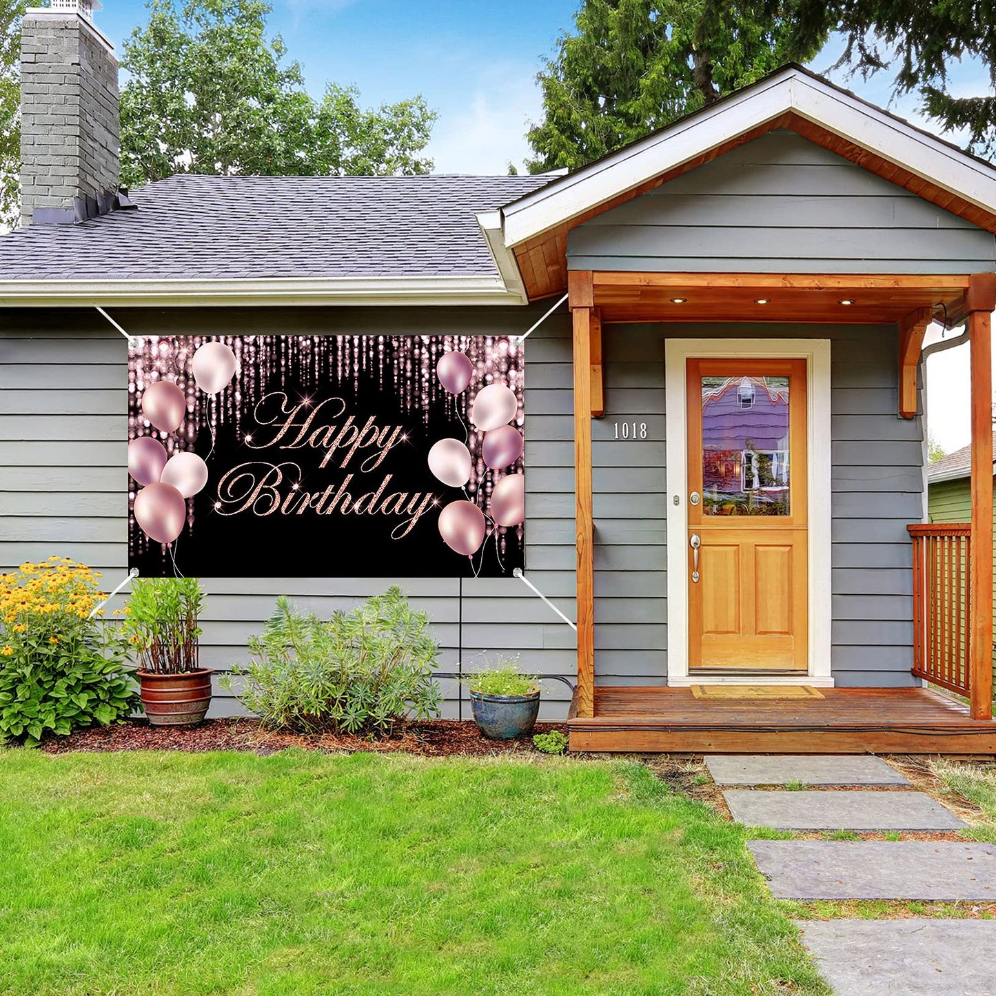 Rose Black Happy Birthday Banner Backdrop Large Yard Sign Background Its My Birthday Backdrop Baby Shower Party Indoor Outdoor