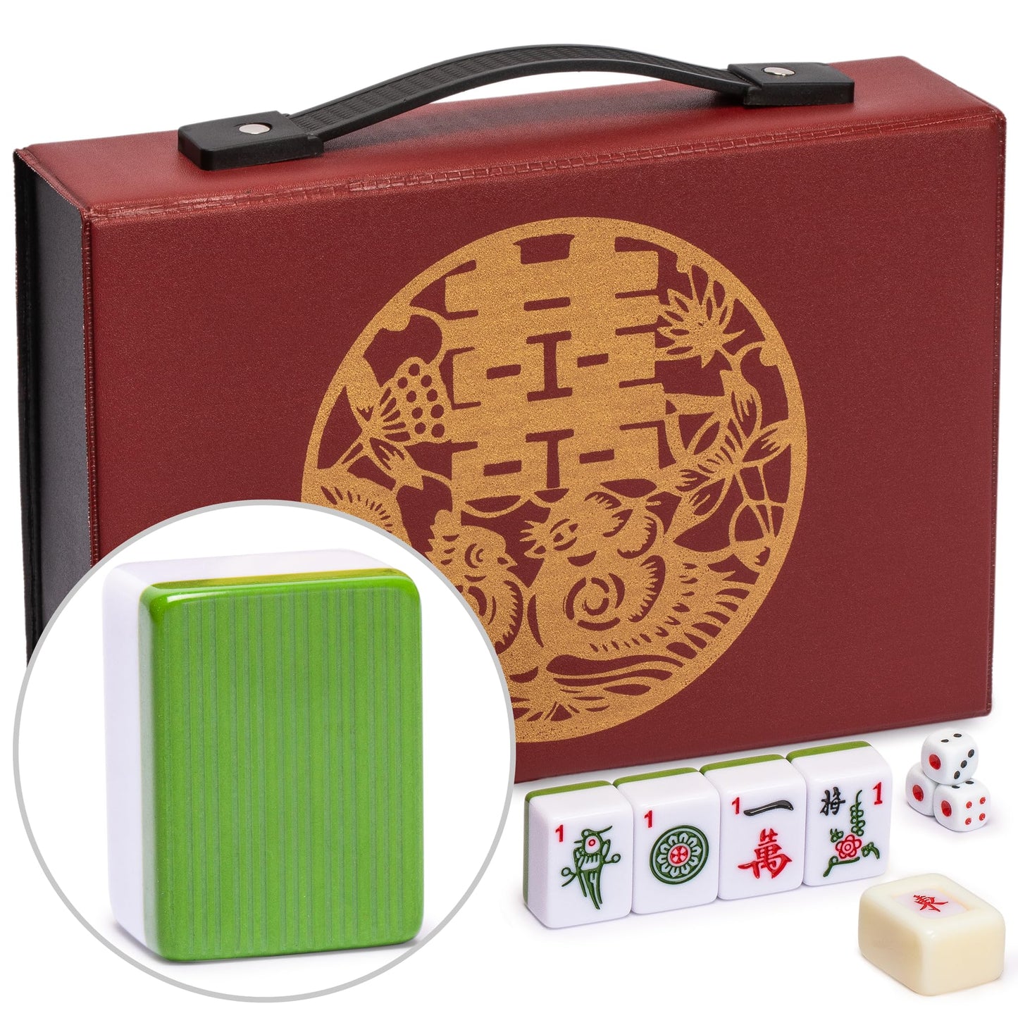 Yellow Mountain Imports 'Bamboo Oasis Chinese Mahjong Set With 146 Small Tiles And Red Vinyl Case — For Chinese Style Gameplay Only [??????????]