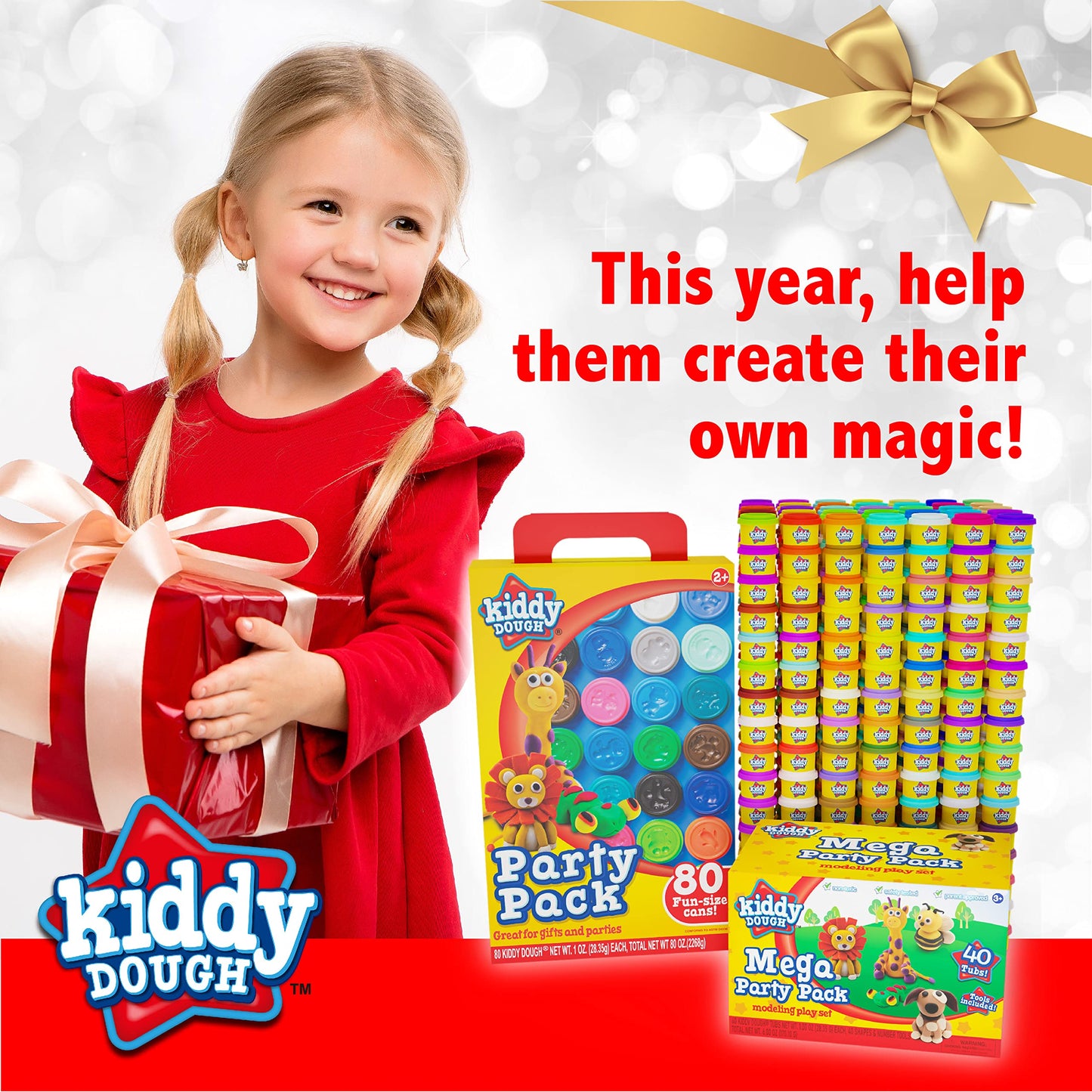 Kiddy Dough 40 Pack Of Birthday Party Favors Bulk Dough & Clay Pack - Includes Molded Animal Shaped Lids + 40 Shapes & Numbers D