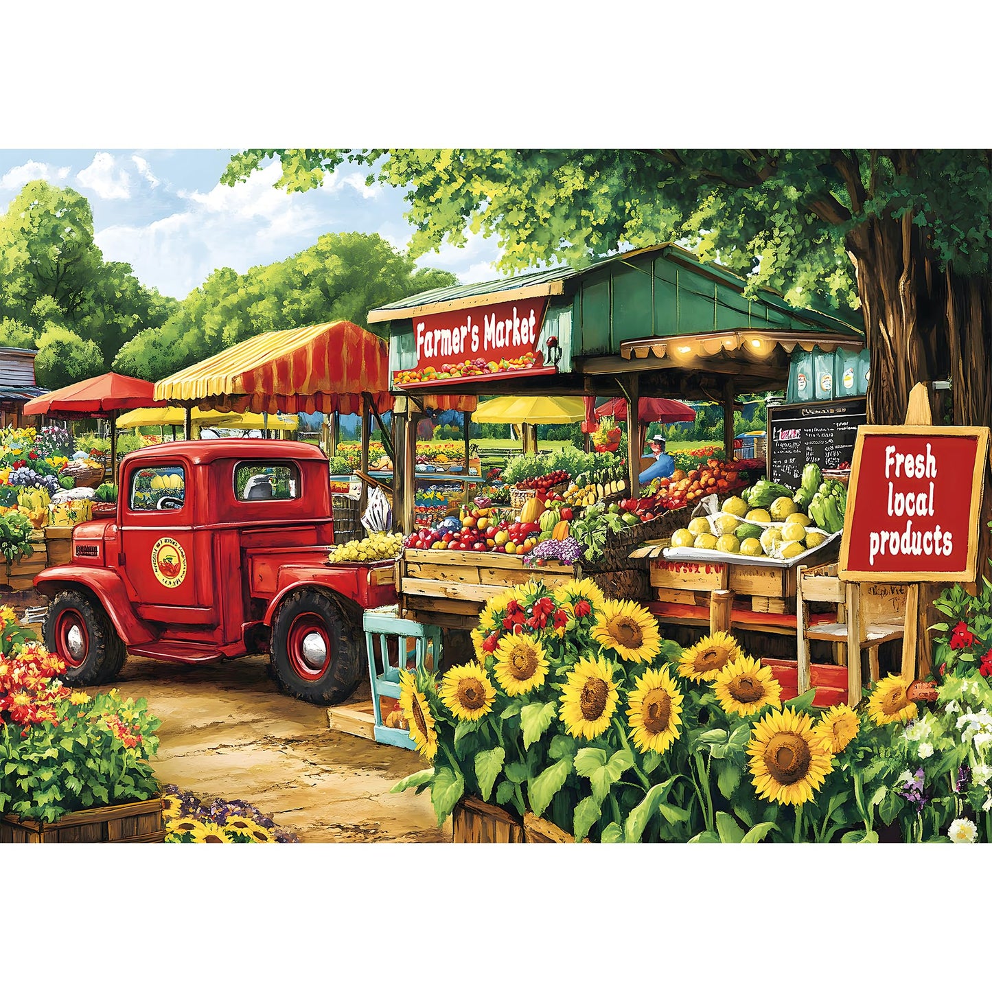 2000 Piece Puzzle for Adults - Colorful Farmers Market Scene with Fresh Fruits & Vegetables - Eco-Friendly Recycled Paper Jigsaw