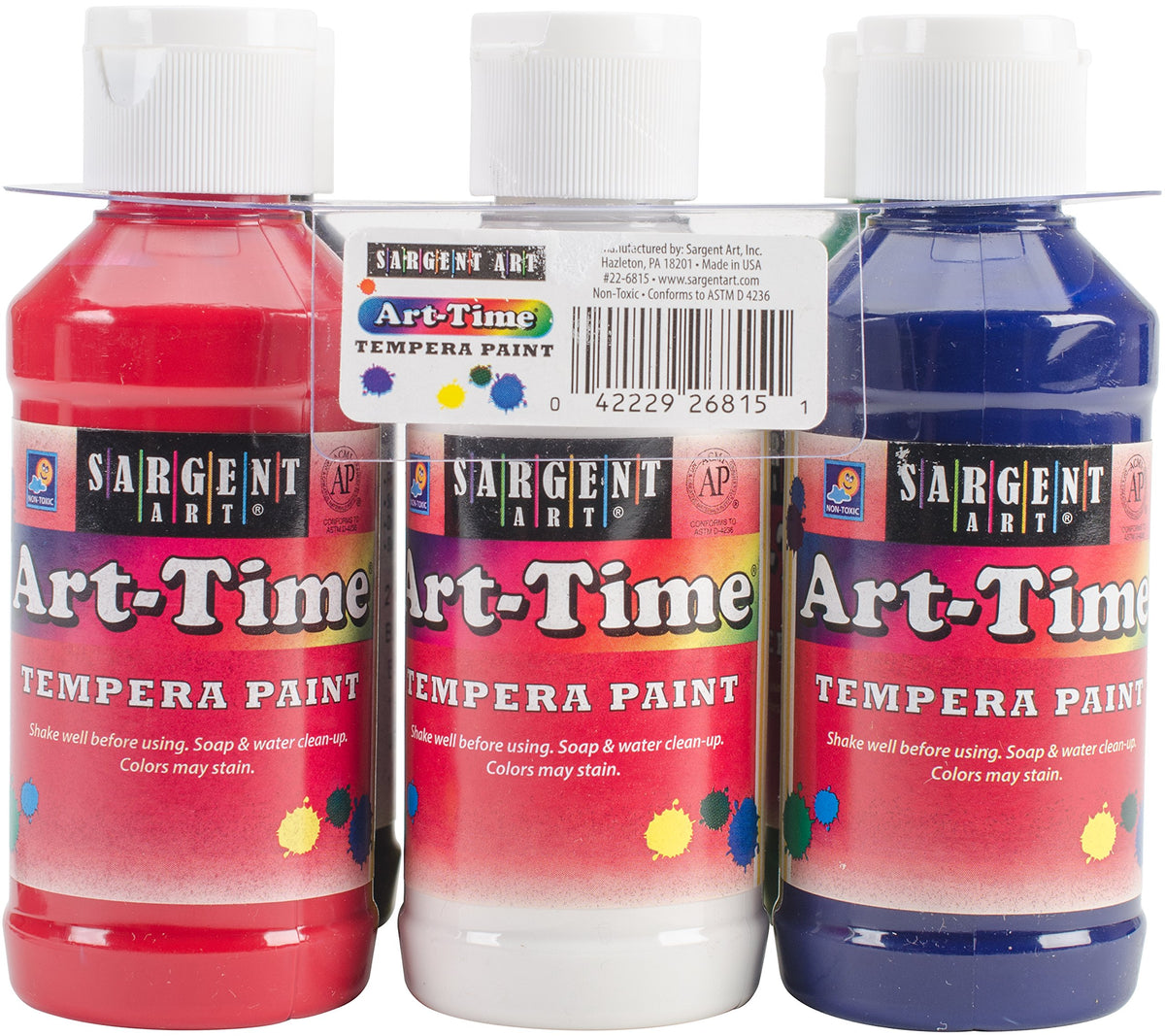 Sargent Art Art-Time Tempera Set, 4oz, Primary Colors, 6 Per Pack, Assorted