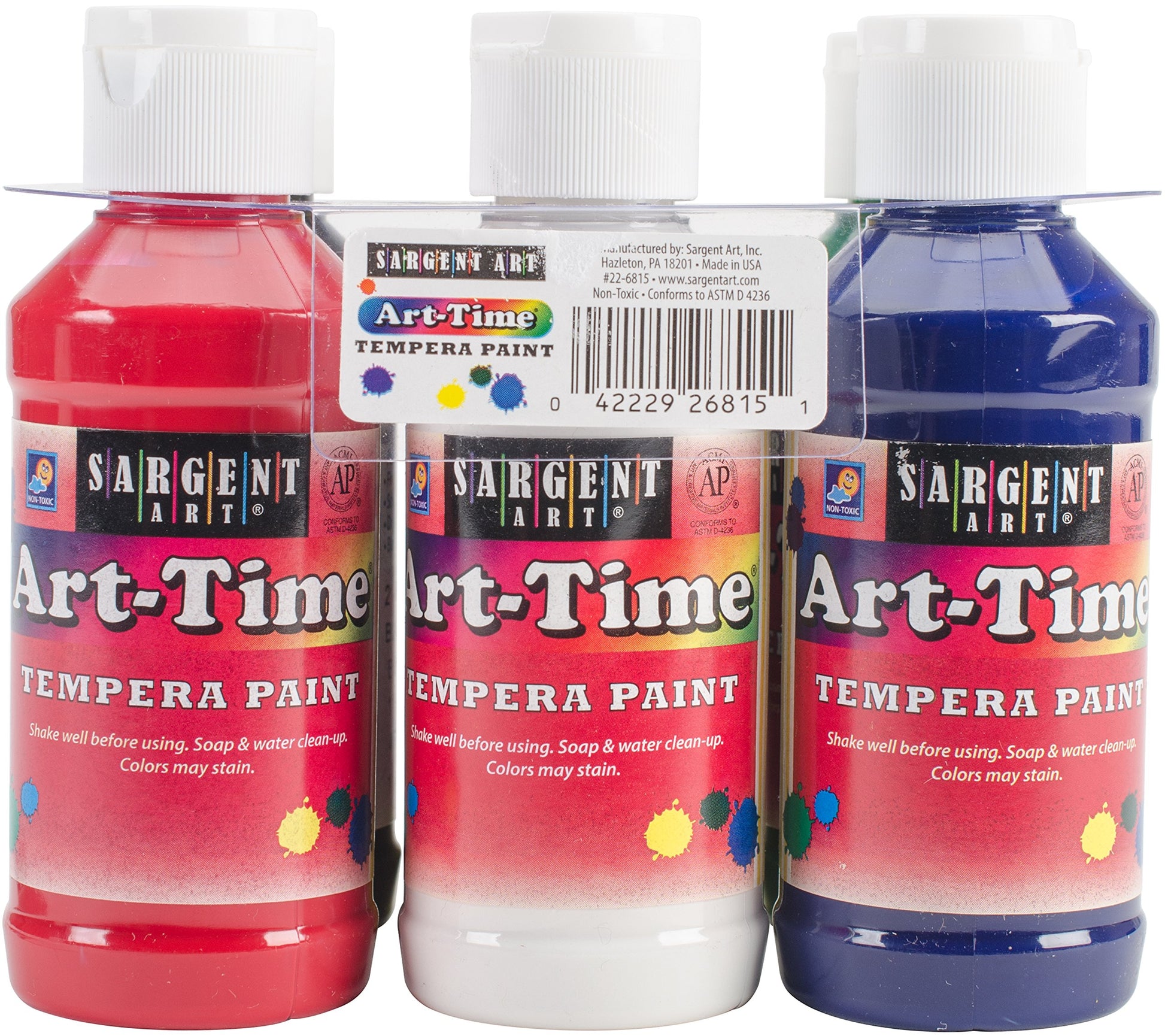Sargent Art Art-Time Tempera Set, 4oz, Primary Colors, 6 Per Pack, Assorted