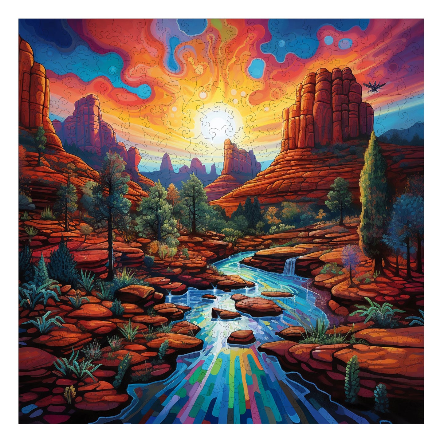 Trippy Puzzle Co - Wooden Jigsaw Puzzle For Adults - Challenging 300 Piece Puzzle With Cool Shapes - Mountain Landscape Scenic N