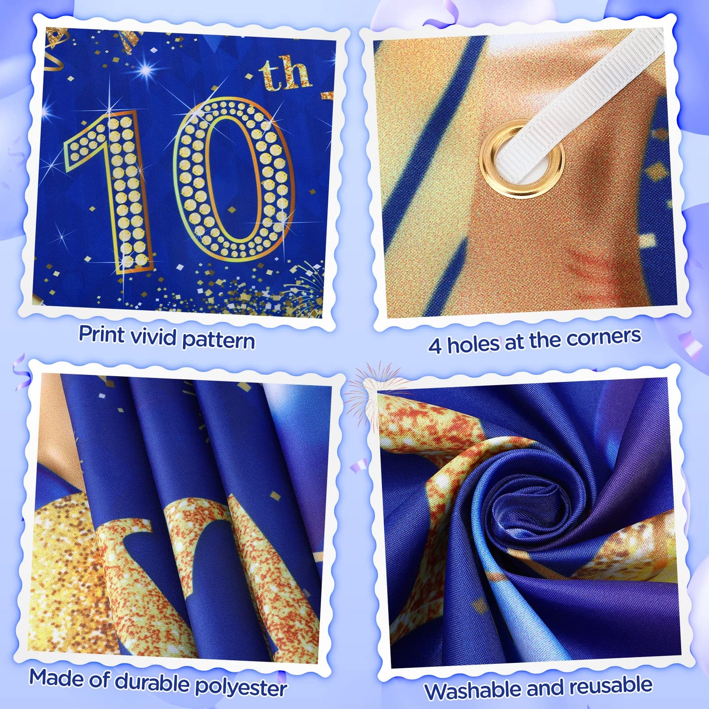 10Th Birthday Decorations For Little Kids Boys Girls Blue And Gold, Navy Blue Gold Birthday Party Yard Banner 18Pc Happy Birthday Balloon For 10Th Anniversary Birthday Christmas Supplies Outdoor Decor