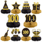 Gexolenu 10 Pcs 100 Birthday Honeycomb Centerpieces Gold Black Cheers To 100 Years Birthday Centerpieces Tables Toppers For Men