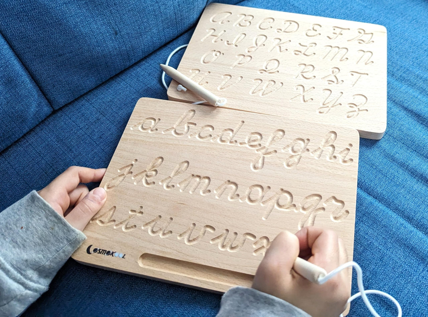 CosmoKool Montessori Cursive Alphabet Tracing Board | Alphabet Letters | ABC Tracing | Double Sided with Wooden Pen | Cursive