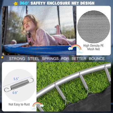 Gymax Trampoline For Kids, 12Ft 14Ft 15Ft 16Ft Trampoline With Enclosure Net, Basketball Hoop, Basketball & Pump, Rebounder Tram