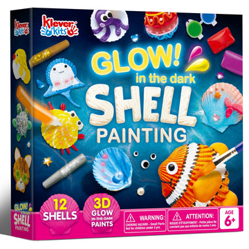 Klever Kits 12 Kids Sea Shell Painting Kit-Glow in The Dark-Arts & Crafts for Boys and Girls Ages 6-12, Art Supplies, Kids Craft