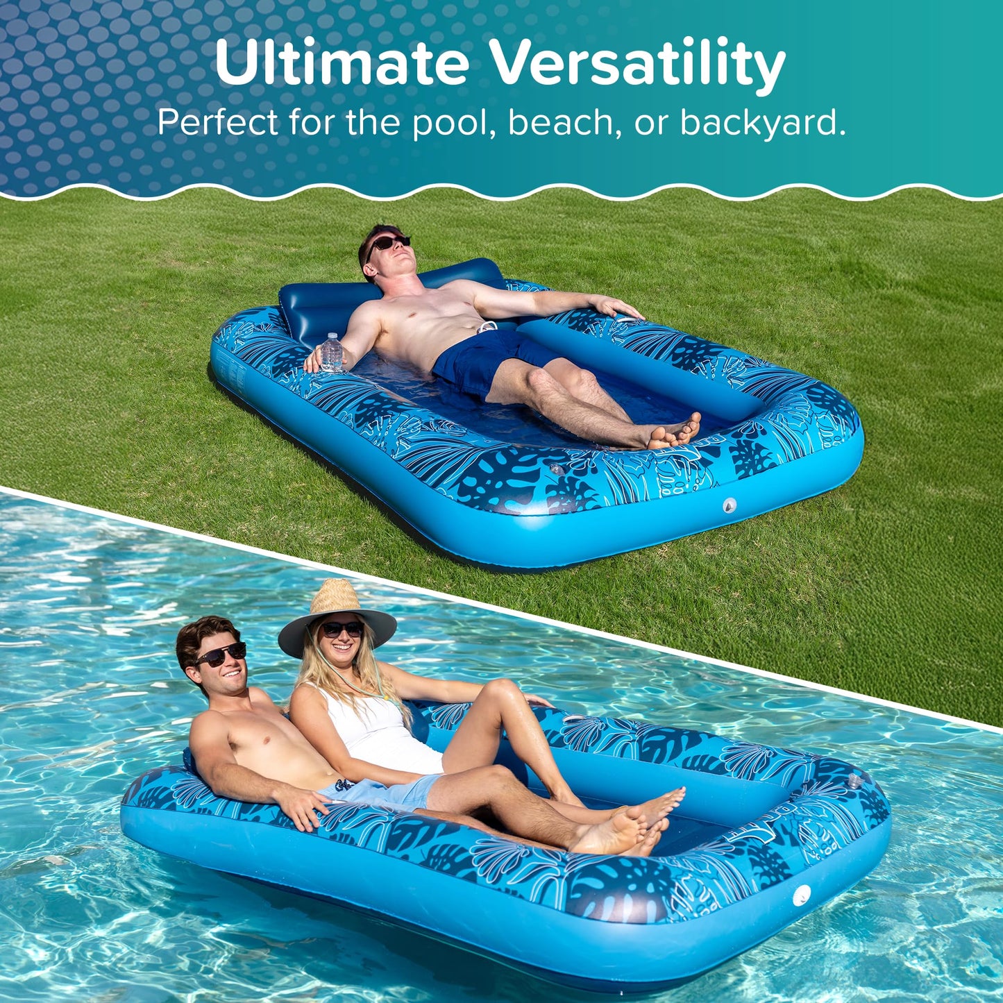 Aqua Inflatable Tanning Pool Lounger - Extra Large (80 X 56 In) - Premium Pool Float With Cupholders And Removeable Pillow For R