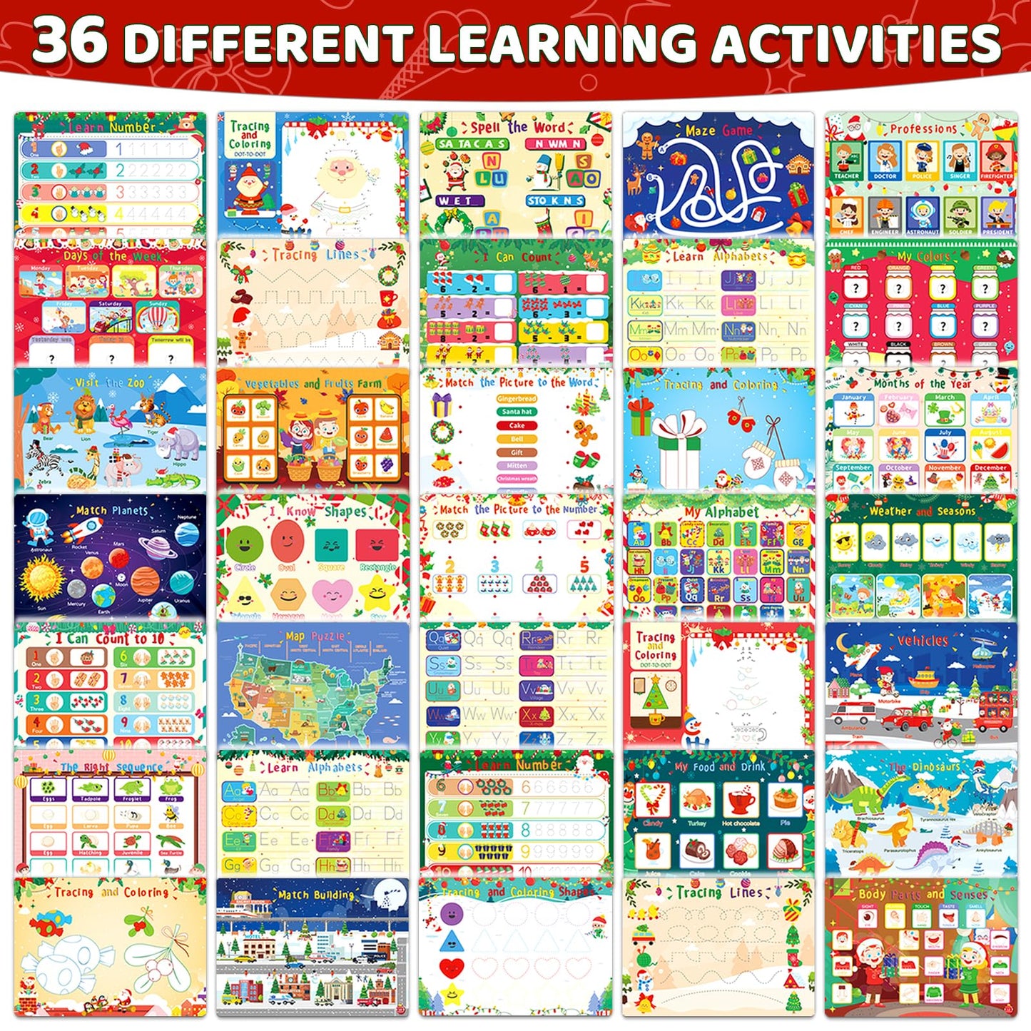 Homseon Christmas Busy Book For Toddlers 3-5 Montessori Toys Preschool Learning Activities, For Toddlers Book Autism Sensory Edu