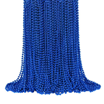 SHAOQINLIN 144 Pcs Blue Mardi Gras Beads, 33'' 7 mm Metallic Blue Bead Necklaces 4th of July Beads Necklaces Bulk Party Beads fo