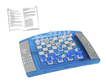 Lexibook Chesslight®, Electronic Chess Game With Touch-Sensitive Keyboard And Light And Sound Effects, 32 Pieces, 64 Levels Of Difficulty, Battery Or Plug, Blue/Grey, Lcg3000