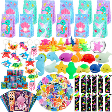 ANPHILE Under Sea Party Favors, 134 Pcs Ocean Birthday Party Supplies - Ocean Sea Animal Toys, Scratch Art Set, Grow In Water An
