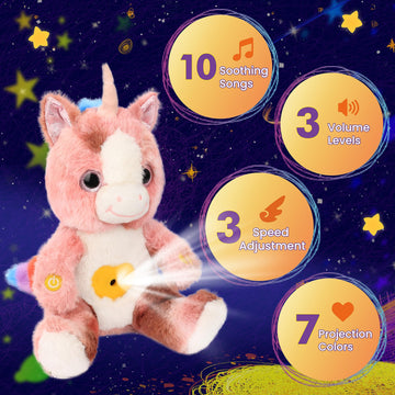 Cuteoy Plush Dirty Pink Unicorn Star Projector Musical Adjustable Singing Night Light Stuffed Animals Glowing Plushies Toy Gifts For Kids Birthday Easter Christmas,12''