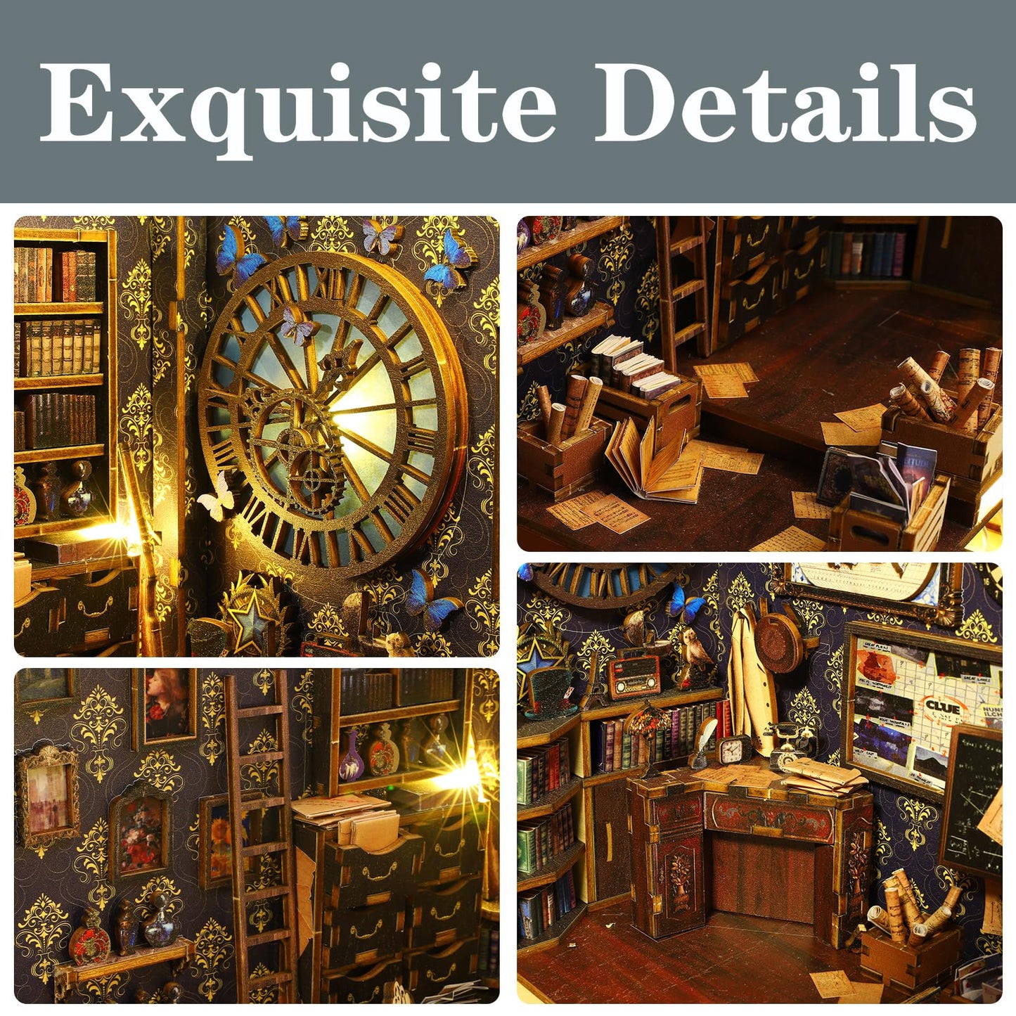 Diy Miniature Book Nook Kit Booknook - 3D Model Wooden Dollhouse Puzzle Toy With Led Light For Adults Teen, Creativity Puzzle Bo