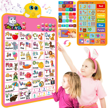 Interactive Alphabet Wall Chart, Talking Abc, 123S, Music Poster, Kids Learning Toys For Toddlers 1-3, Electronic Educational Toddler Toy, Educational Gift For Age 1 2 3 4 5 Year Old Girls Boys - Pink
