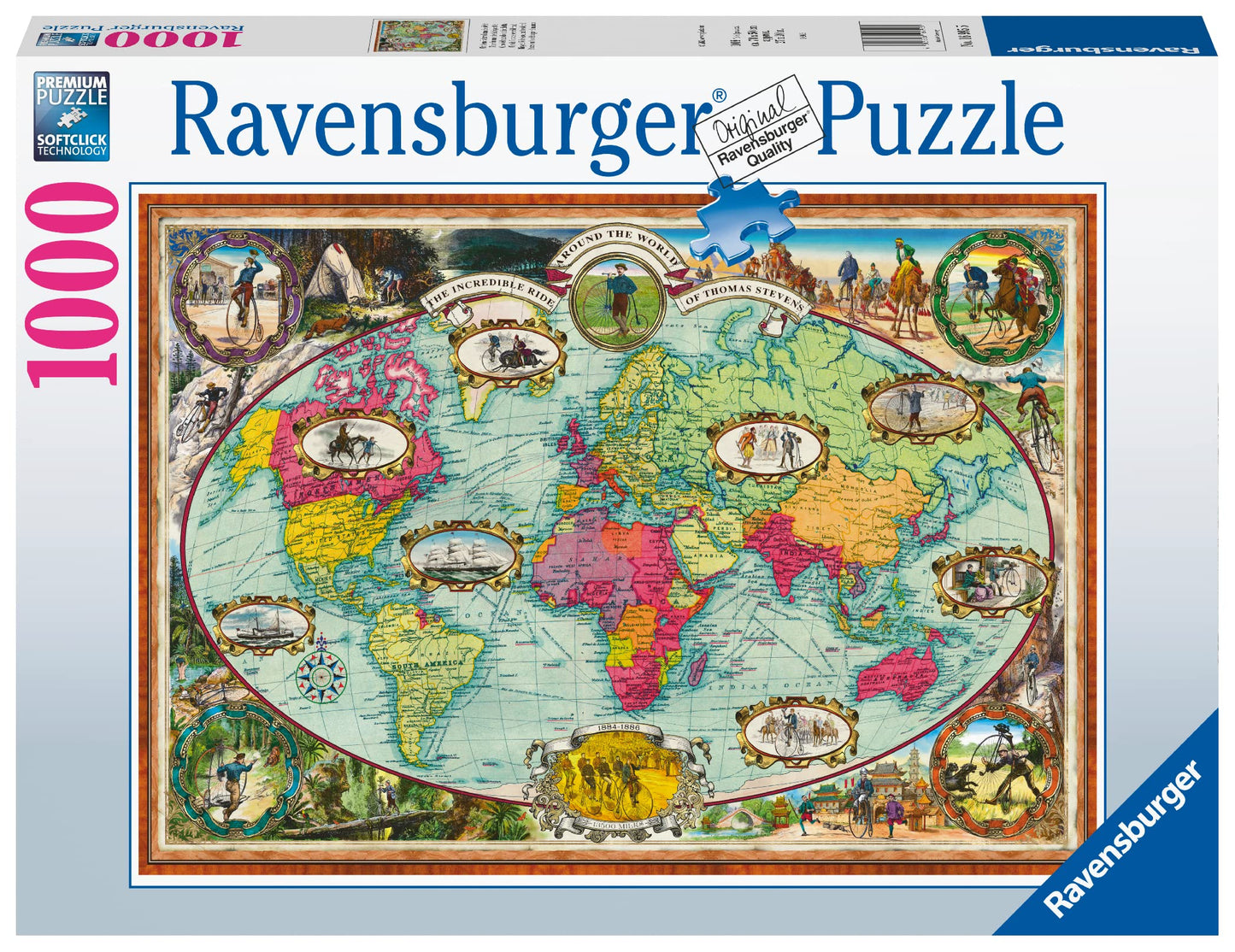 Ravensburger Bicycle Ride Around The World - 1000 Piece Jigsaw Puzzle For Adults | Unique Softclick Technology | Durable, Vibran