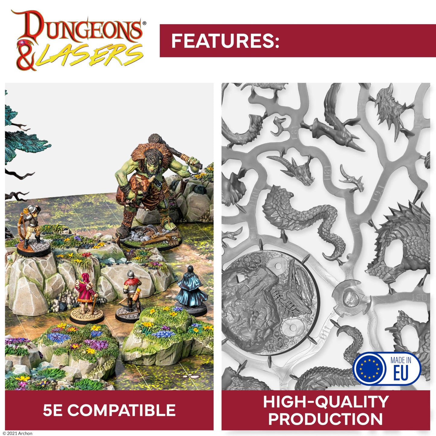 Archon Studio Dungeons & Lasers Draculus Dragon Miniature Figure - 5.7" Green Unpainted Plastic - 5E Compatible for DND/Tabletop RPG