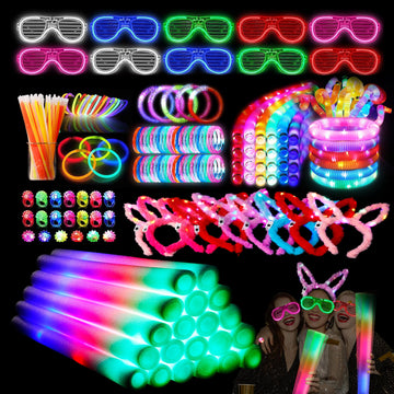 Glow Party Supplies, 138Pcs Glow In The Dark Party Supplies, 10Pcs Foam Glow Sticks,50Pcs Glow Sticks,10Pcs Led Glasses,10Pcs Led Bunny Ear Headband,20Pcs Led Ring,18Pcs Pop Tubes,20 Led Bracelet