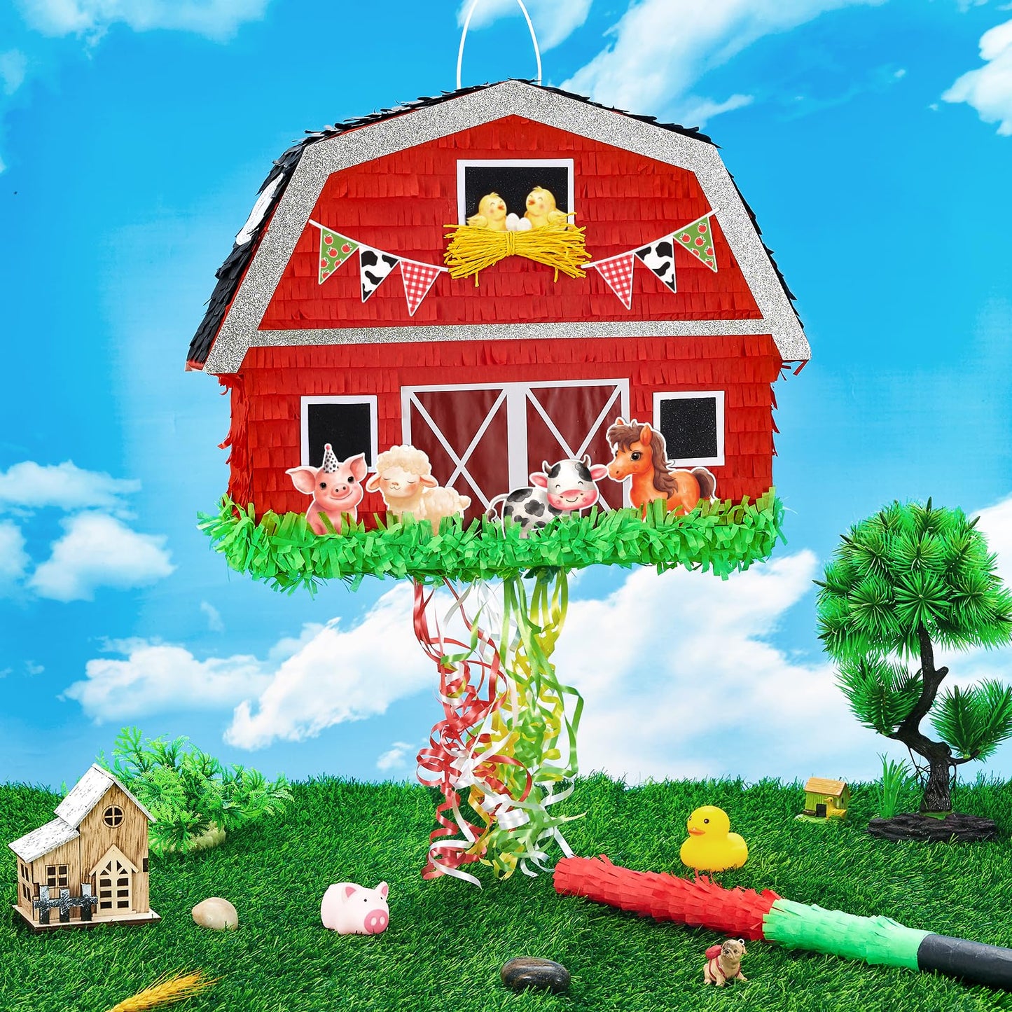 WERNNSAI Red Farm Animal Piata - Farm Baby Shower Decorations Animal Pinata Party Game for Kids Birthday Celebrations Milk Farm