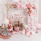 HDLJD Baby Girl First Birthday Party Decorations - 'ONE' Letters, 10" White & Baby Pink Square Boxes with 24 Balloons, Model HZ001