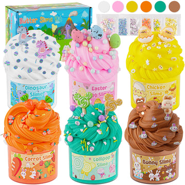 Lawoho Butter Slime Kit Easter Basket Stuffers - 6 Prefilled Easter Eggs With Butter Slime & Cute Slimes Add-Ins, Soft & Non Sti