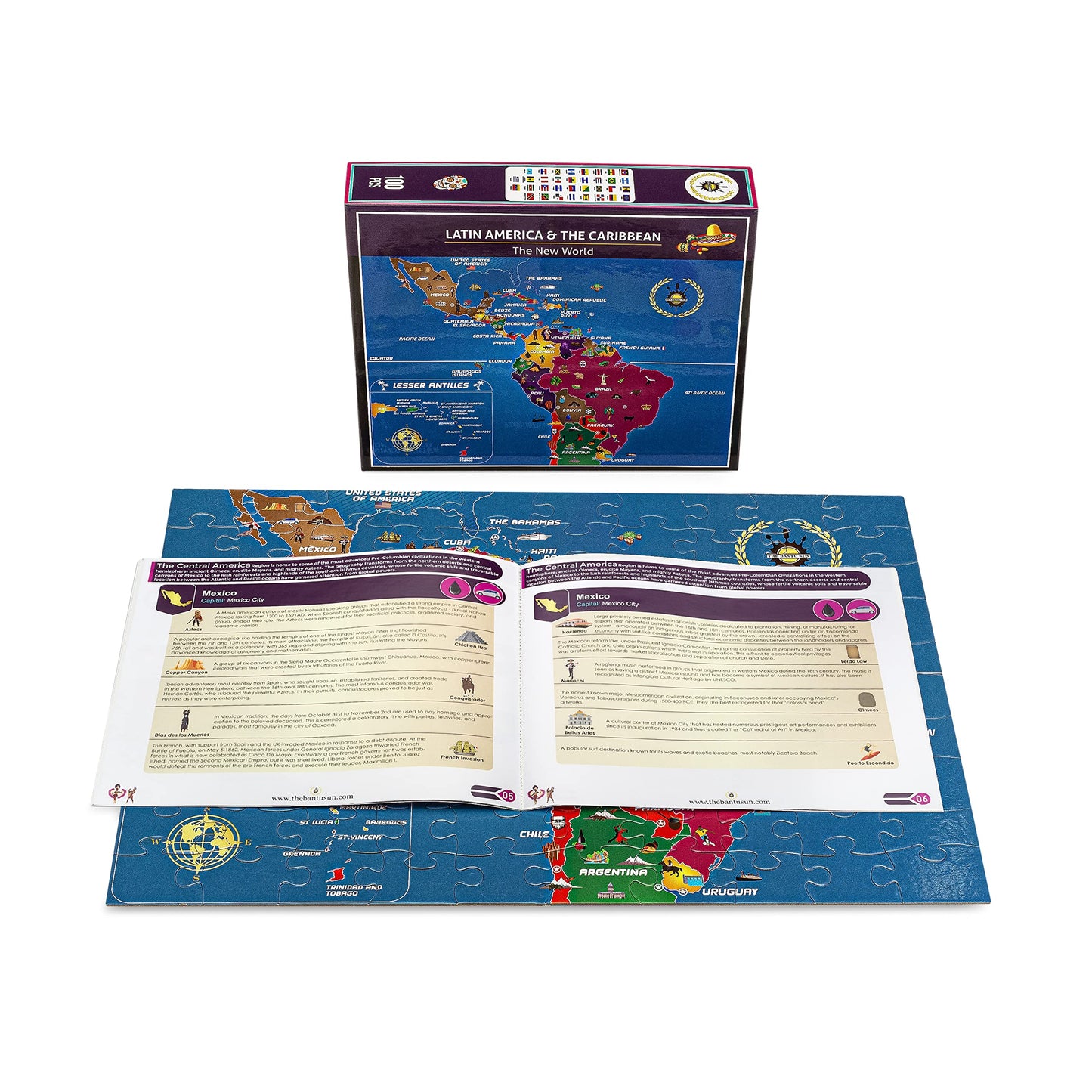 Latin America & Caribbean Map Puzzle - Map Of South America - Jigsaw Puzzle-Educational History - 100 Piece Puzzles -The New Wor