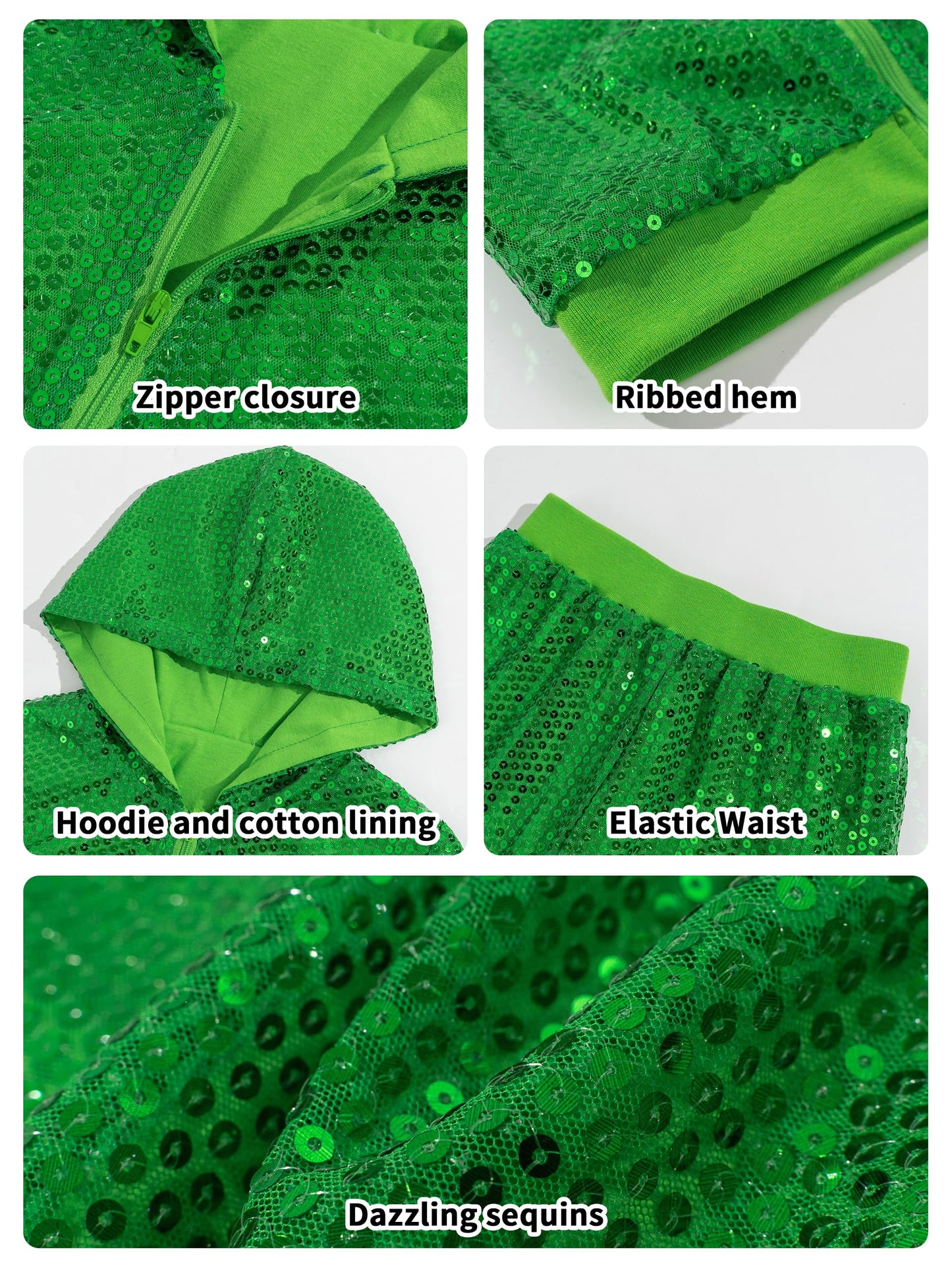 Lolanta Kids Hip-Hop Dance Costume Girls Dance Outfits Green Sequin Costume For Saint Patrick'S Day (Green, 8-9 Years)