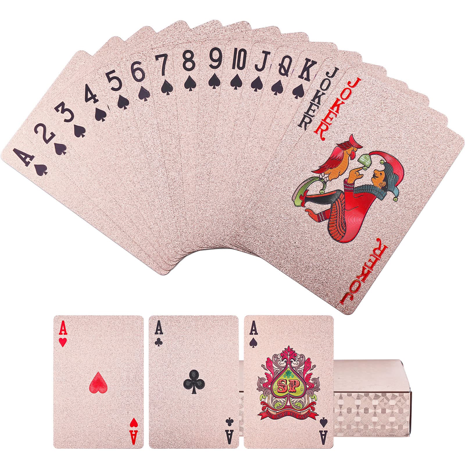 Joyoldelf Playing Cards, Plastic Rose Gold Playing Cards, Flexible Poker Cards / Waterproof Playing Cards With Box Great For Party, Game, Cardistry, Magic Trick Tool